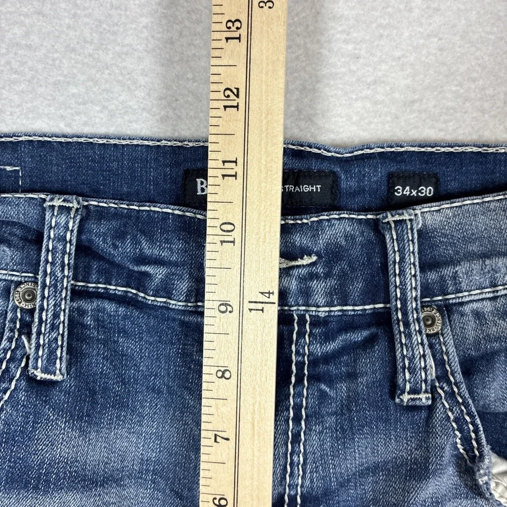 BKE Jake Straight Jeans Mens 34x30 Blue Medium Wash Denim Distressed Thrashed
